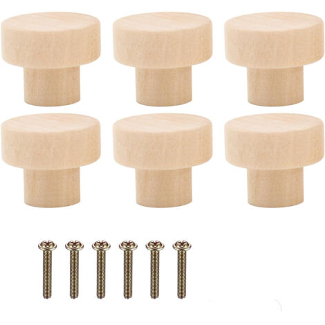 Poignée Meuble Bois 6 Pièces, Bouton de Meuble 30 x 25 mm Ronde en Boutons de Porte pour Cuisine Bouton Tiroir avec Vis pour Placards Boutons de Meuble en Bois pour Armoires (1/5)