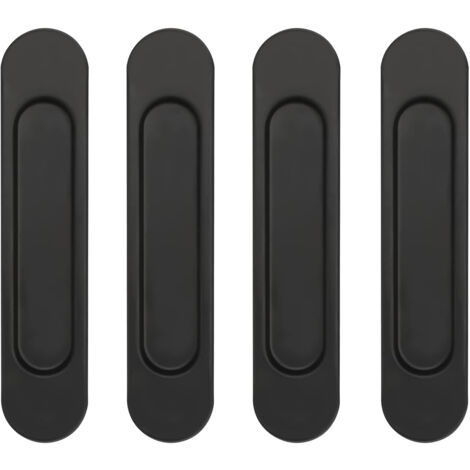 Lot de 4 poignées de porte coulissantes ovales auto-adhésives en alliage d'aluminium noir sans perforation pour portes coulissantes, fenêtres d'armoires (1/5)