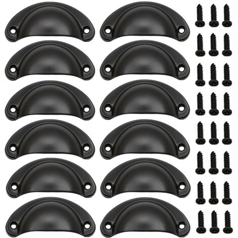 12 Pièces Poignées de tiroir vintage en fer et coquillage noir pour cabinet, tiroir, armoire à pharmacie (1/4)