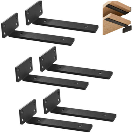Lot de 6 supports d'étagère robustes rustiques flottants pour étagères murales, supports d'étagère industriels noirs (15,2 cm - 6 pièces) (1/5)