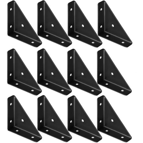 12 Pcs Connecteurs d'Angle Universels, Équerres d'Angles, Support d'Angle Triangulaires en Métal Noir, Connecteurs de Meubles en Bois, pour Meubles Armoires Chaises Tables de Connexion