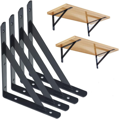 Paquet de 4 supports muraux, trépied robuste, equerre etagere murale,support d'étagère à 90 degrés, 200 x 120 mm (noir) (1/5)