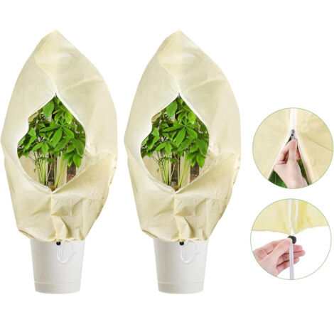 Lot de 2 protections hivernales pour plantes, 80 x 120 cm, protection contre le gel, avec fermeture éclair et cordon de serrage, protection hivernale, pour arbre, palmier, plantes de balcon (1/5)