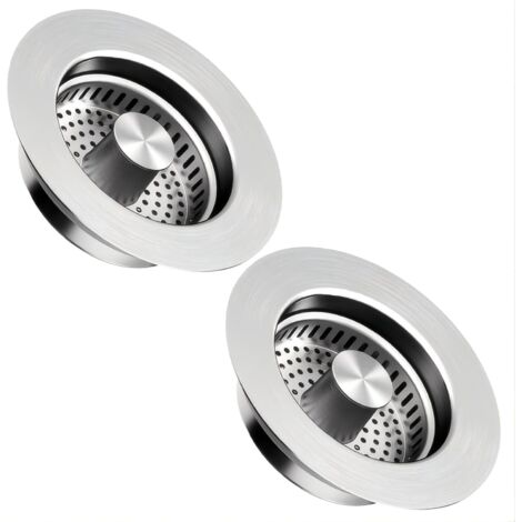 Lot de 2 filtre d'évier de cuisine et bouchon de lavabo pour une profondeur 40 mm, trou d'évier 75-86 mm, 3 en 1 Pop-Up Bouchon de vidange en acier inoxydable
