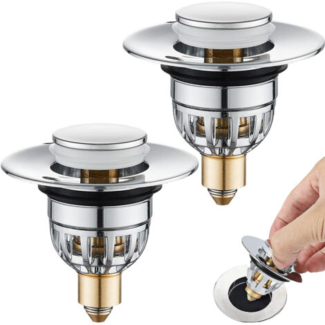 Lot de 2 Bouchon Pop-up pour lavabo de Salle de Bain ,en Acier Inoxydable,Type Poussoir , avec Noyau de Rebond,pour Trou de vidange de 34 à 40 mm (1/5)