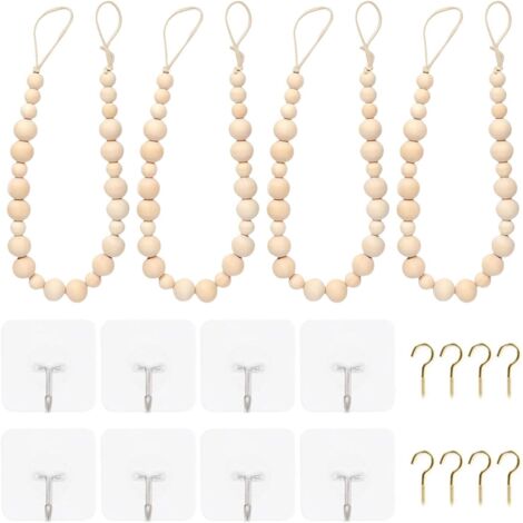 Lot de 4 embrasses de rideaux en perles de bois faites à la main en corde de coton pour chambre élégante charme naturel