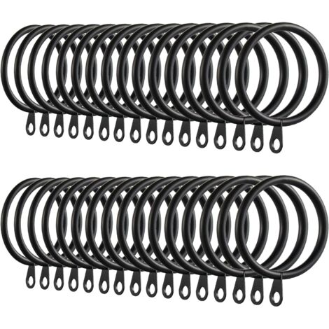 60 Pièces Anneaux de Rideau, Anneaux de Suspension en Métal de Rideaux pour Rideaux et Tringles, 38mm Diamètre Intérieur (Noir) (1/4)