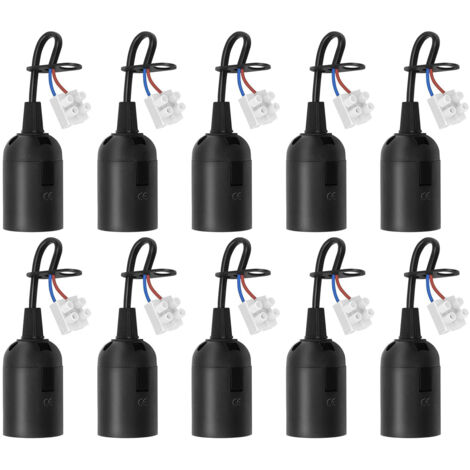 10 pièces Douilles E27 avec câble, Douilles de chantier rénovation, Supports d’ampoule E27 remplacement avec câble pour ampoules LED, halogènes et incandescentes, Noir (1/4)
