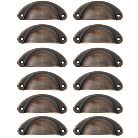 12 Pcs Poignée de Coquille, Poignée Coquille Rétro, Tiroir Poignée, Poignée de Meubles, pour Penderies, Armoire, Tiroirs (Rouge antique) (1/4)