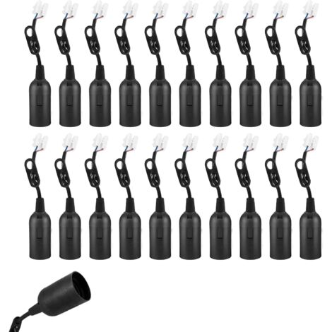 20 pièces Douilles E14 avec câble, Douilles de chantier rénovation, Supports d’ampoule E14 remplacement avec câble pour ampoules LED, halogènes et incandescentes, Noir (1/5)