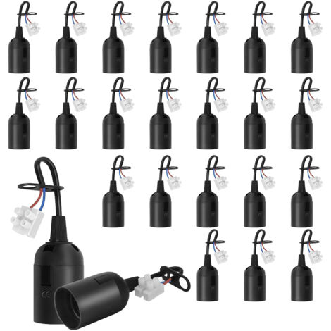 24 pièces Douilles E27 avec câble, Douilles de chantier rénovation, Supports d’ampoule E27 remplacement avec câble pour ampoules LED, halogènes et incandescentes, Noir (1/4)