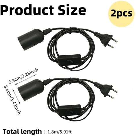 Pack 2 Douilles E27 Avec Câble 1.8m Et Interrupteur - Noir Élégant Pour Lampes