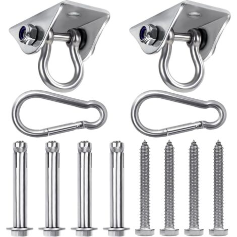 Crochet Plafond Suspension Robuste (Lot de 2),Crochet de Plafond Rotatif en Acier Inoxydable avec Vis (Béton/Bois),Charge de 400 kg pour Chaise, Hamac, Balançoires et Sac de Frappe (1/4)