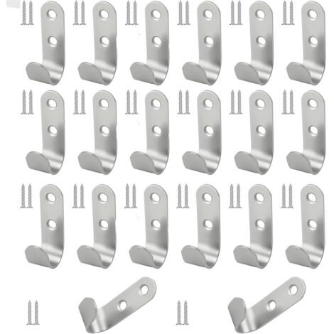 20 Pièces Crochets à 2 Trous en Acier Inoxydable J avec Vis, 45x15 mm Crochets Métalliques Étanches pour Bâche, Argent Lourds Crochet pour Bache pour Remorque, pour Garage, Camping, Jardin (1/4)