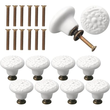 10 Pièces Bouton de Meuble Porcelaine 34mm - Vintage pour Portes, Placards, Tiroirs, Buffets - Avec Vis (Blanc) (1/5)