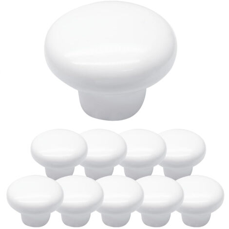 Lot de 10 boutons de placard ronds en céramique blanche pour placard, placard, meubles (1/5)
