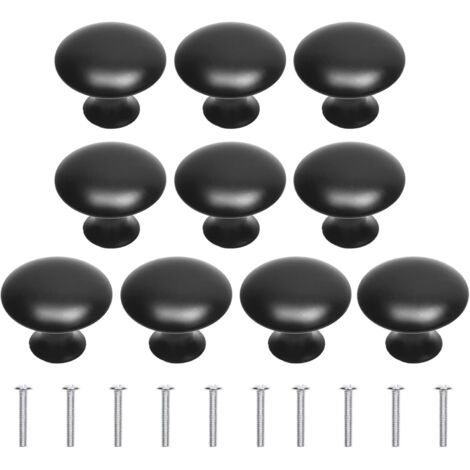 Pack De 10 Boutons D'armoire Noir Mat - Moletés Ronds, Modernes, Avec Vis, Faciles à Installer