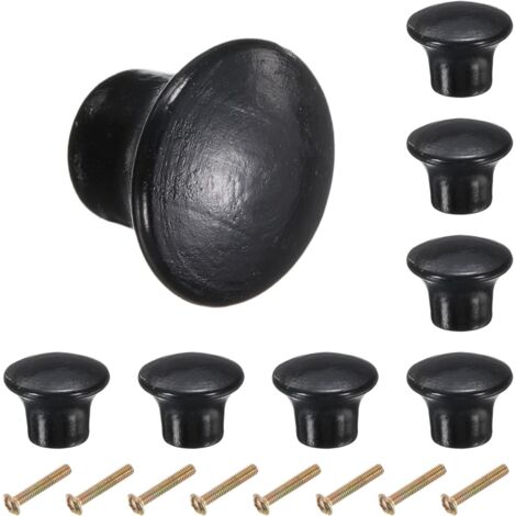 8pcs Boutons Ronds En Bois, 23mm Boutons De Tiroir De Cuisine À Trou Unique Poignées De Meuble Décoratives Pour Tiroir Commode Armoire, Noir (1/5)