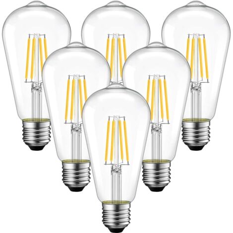 4W Ampoule Filament LED E27 ST64, 470Lm Equivalent à Ampoule Incandescente 40W, Lampe Rétro Edison de Verre Transparent, 2200K jaune chaud, Non-dimmable, Lot de 6 [Classe énergétique E] (1/5)