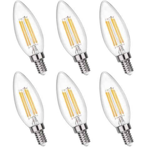 Ampoule Bougie E14 Dimmable Blanc Chaud 2700K, 400LM, 230V, E14 C35 4W LED Équivalent E14 40W, Ampoule Rétro Filament LED à Petit Culot pour Lustre, Lumière Décorative, lot de 6