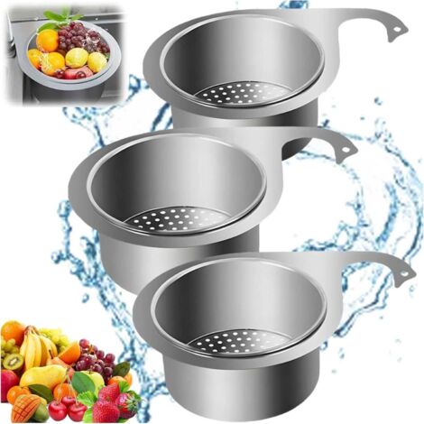 3PCS Passoire Évier Suspendue Anti-Bouchage - Panier Filtre en Acier Inoxydable 25 cm, Forme Cygne Amovible et Multifonctionnelle pour Aliments, Fruits et Légumes
