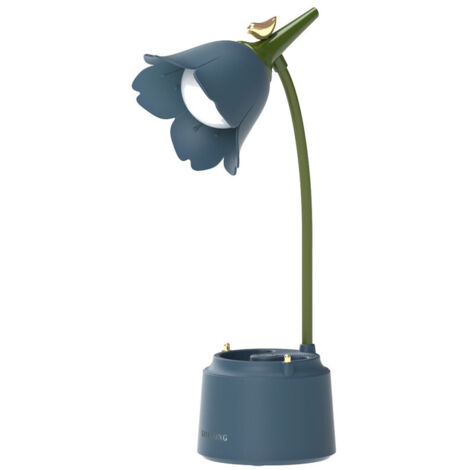 Lampe Fleur Sans Fil à Commande Tactile - Lampe de Bureau LED Dimmable, 3 Modes, Rechargeable USB - Protection des Yeux pour Enfant, Lecture et Apprentissage , Bleu