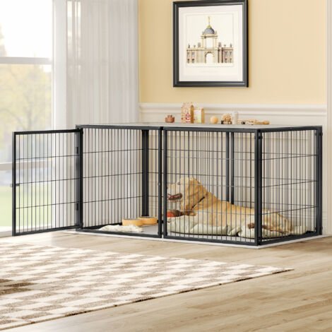 Cage pour Chien Modulaire 160 x 80 x 80 cm - Flexible avec Couvercle de Sécurité et Porte Réglable - Acier Inoxydable, Tapis PVC Inclus -  Noir