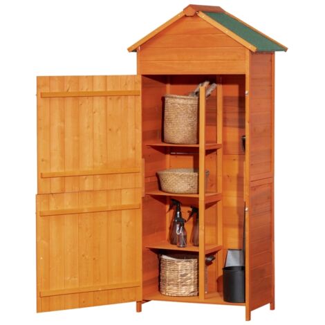 Abri de Jardin en Bois 84×52×188 cm – 2 Portes, Armoire à Outils, 3 Étagères