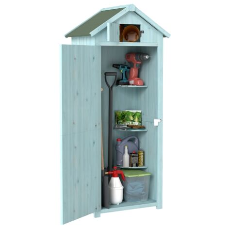 Petit Abri de Jardin en Bois 77×54×179 cm – 3 Étagères Amovibles, Toit Ouvrant, Toiture Asphalte Étanche, Porte Verrouillable – Bleu