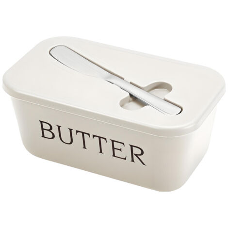 Beurrier avec Couvercle et Porte-Spatule, Grand, Passe Lave-Vaisselle, pour Beurre, Fromage, Condiments – Blanc (1/4)