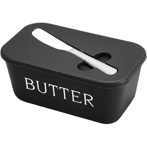 Beurrier avec Couvercle et Support à Spatule – Grand, Passe Lave-Vaisselle, Rangement Beurre, Fromage, Condiments, Noir (1/4)