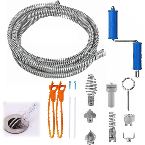Furet Deboucheur, 5m Deboucheur Canalisation Diamètre , Furet Plomberie avec Adaptateurs Manuels et 6 Têtes de Couteau à Outils, Convient aux Eviers de Cuisine et Aux Tuyaux de Salle de Bain (1/5)