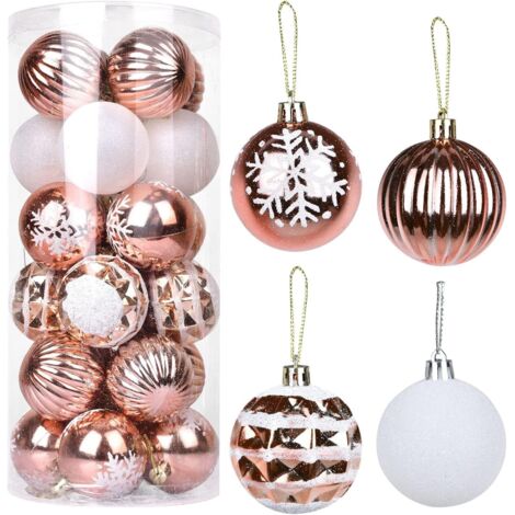 ZOLGINAH 24 Pièces Boules de Noël, Champagne Plastique Boules de Noel avec Motif de Flocons de Neige Decorative Boule de Noël à Suspendre pour Sapin de Noël Pendentifs Cadeaux (1/5)