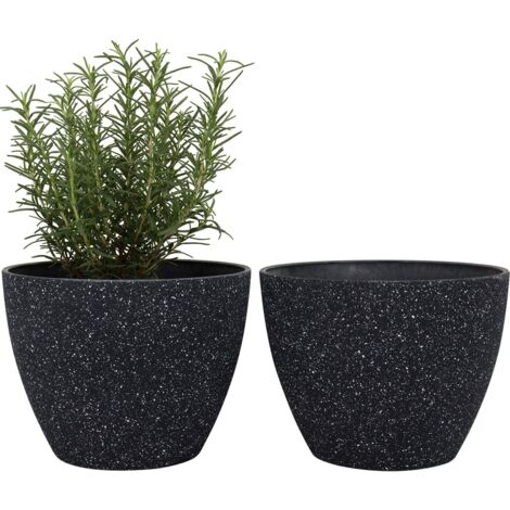 ZOLGINAH Jardinière Intérieur et Extérieur, Pot de Fleur avec Trous de Drainage, Jardinière de Forme Conique, Noir Moucheté,19cm x 19cm, Lot de 2 (1/5)
