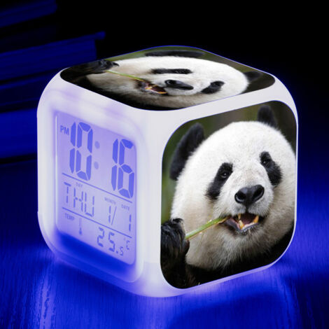 ZOLGINAH Réveil LED Panda - Pour enfant - Réveil de chevet - Carré - Écran LCD éclairé - Motif Panda (14) (1/5)