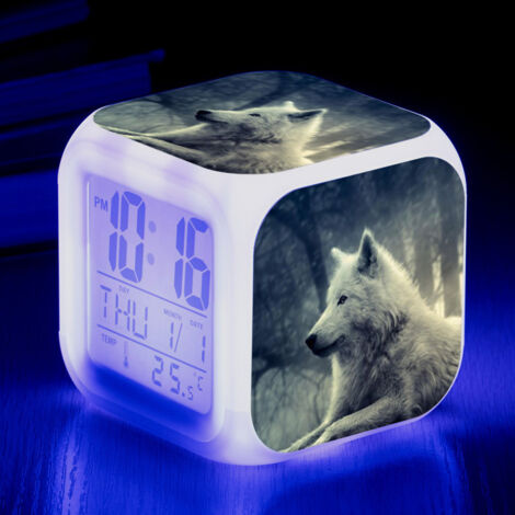 ZOLGINAH Réveil LED Wolf - Pour enfant - Réveil de chevet - Carré - Écran LCD éclairé - Motif loup (18) (1/5)
