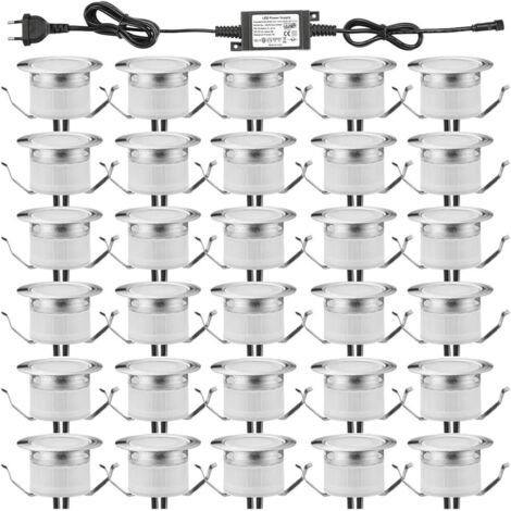 ZOLGINAH Spot à Encastrable Lampe de sol-Lumière (Blanc Chaud) étanche IP67 DC12V 0.6W Ø31mm-éclairage pour terrasse, patio, chemin, mur, jardin, décoration, intérieur et extérieur-30 pièces