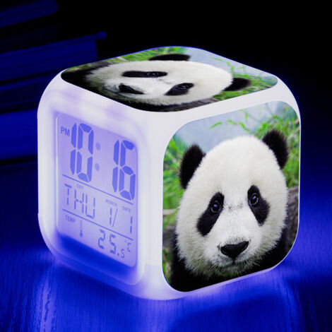 ZOLGINAH Réveil LED Panda - Pour enfant - Réveil de chevet - Carré - Écran LCD éclairé - Motif Panda (4) (1/5)