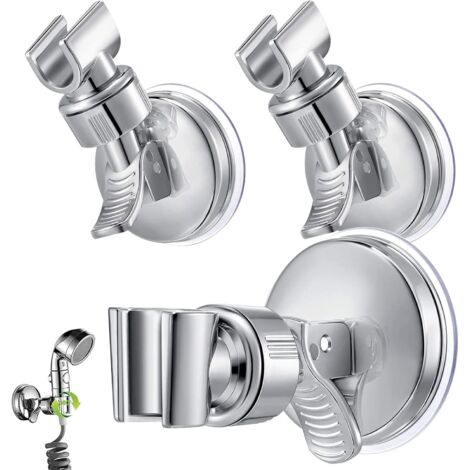 ZOLGINAH 3 Pcs Support Douche Ventouse, Rotation 360 ° Pommeau de Douche Reglable Sans Percer pour Accessoire Fixation Douchette Salle de Bains (Argent) (1/5)