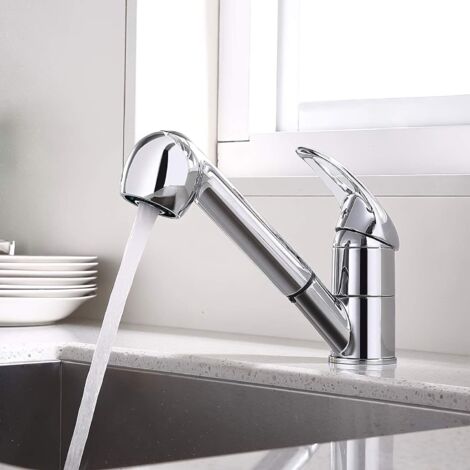 ZOLGINAH Robinet Cuisine Douchette Extractible, Mitigeur Cuisine Peut Pivotant à 360° avec 2 Effets d'Eau, à Levier Unique Robinet Cuisine 2 Modes de Jet Adapté à l'Eau Chaude et Froide,Laiton Chromé (1/5)