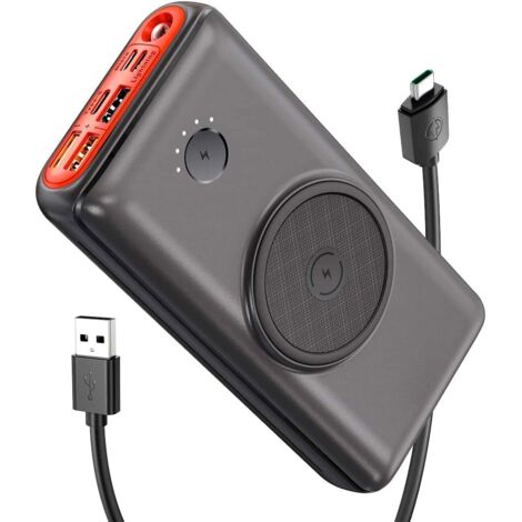 ZOLGINAH Batterie Externe sans Fil 30000mAh Power Bank 18W PD USB-C avec 3 Entrées et 5 Sorties et Lampe de Poche, 10W Qi Chargeur Induction Portables QC3.0 Charge Rapide pour iPhone, Samsung, AirPods