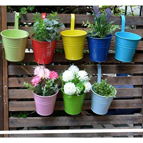 Zolginah – Pots de fleurs suspendus en fer pour balcon – Lot de 8 jardinières décoratives – Support mural compact pour plantes – Ambiance campagne