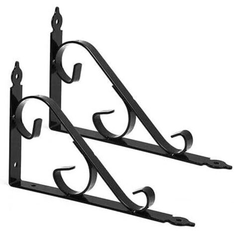 ZOLGINAH Lot de 2 Équerres Murales en Métal pour étagère d'angle Noir 250 x 164 mm, Noir (1/5)