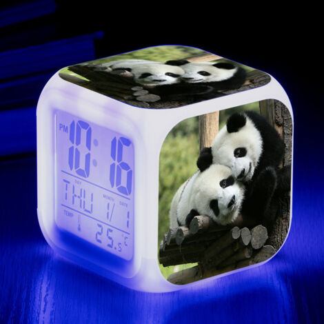 ZOLGINAH Réveil LED Panda - Pour enfant - Réveil de chevet - Carré - Écran LCD éclairé - Motif Panda (11) (1/5)