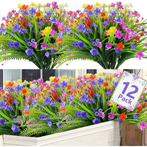 ZOLGINAH Lot de 12 Fleurs Artificielles Deco Bouquet Fleur Artificielle Fausse Plantes 5 Couleurs Résistantes aux UV pour Vase Intérieur Extérieur Plantes Suspendues Pot Jardin Mariage Décoration (1/5)