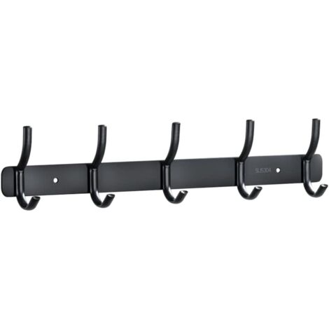 ZOLGINAH Porte Manteau Salle de Bain Porte Manteau Metal Mural 5 Crochets Patère Murale Salle de Bain Acier Inoxydable SUS304 Finition Brossée (Noir mat, 5-Crochets) (1/5)