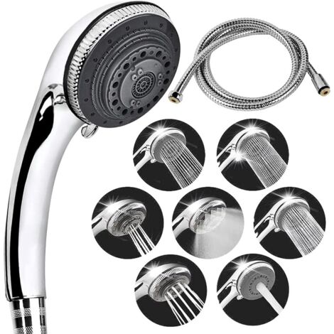 ZOLGINAH Pommeau douche et tuyau, 7 modes universel réglable Pommeau de Douche avec Tuyau 150 cm,Avec économie d'eau haute pression pommeau de douche,Installation facile,hydrothérapie,SPA,salle de bai (1/5)