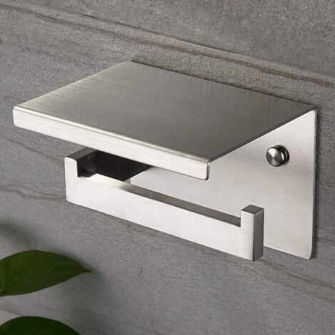ZOLGINAH Porte Papier Toilettes avec Etagère, Support Papier Toilette SUS 304 Acier Inoxydable Auto-adhésif ou Installation Murale… (1/5)