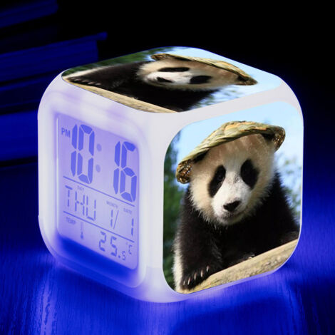 ZOLGINAH Réveil LED Panda - Pour enfant - Réveil de chevet - Carré - Écran LCD éclairé - Motif Panda (6) (1/5)
