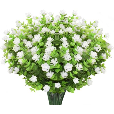 ZOLGINAH 10 Bouquets Fleurs Artificielles Fleur Fausse, UV Résistant Verdure Arbustes Plantes Eucalyptus Intérieur Extérieur Suspendus Planteur Accueil Jardin Décor, Blanche (1/5)